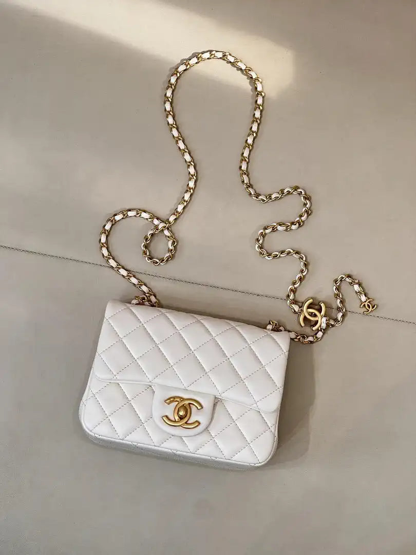 Chanel Mini Flap Shiny Lambskin & Gold-Tone Metal AS5758 White