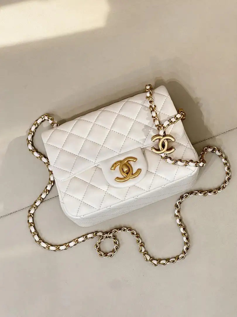 Chanel Mini Flap Shiny Lambskin & Gold-Tone Metal AS5758 White