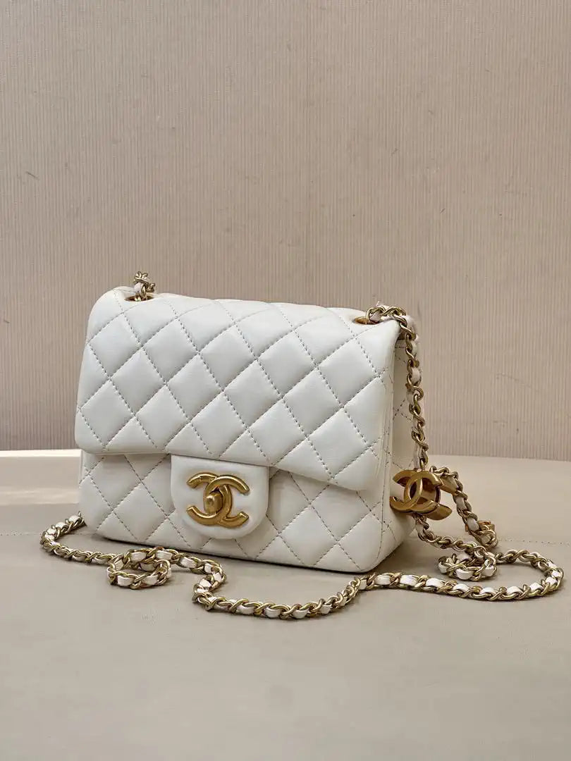 Chanel Mini Flap Shiny Lambskin & Gold-Tone Metal AS5758 White