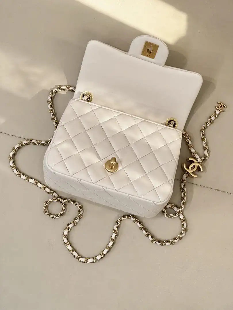 Chanel Mini Flap Shiny Lambskin & Gold-Tone Metal AS5758 White
