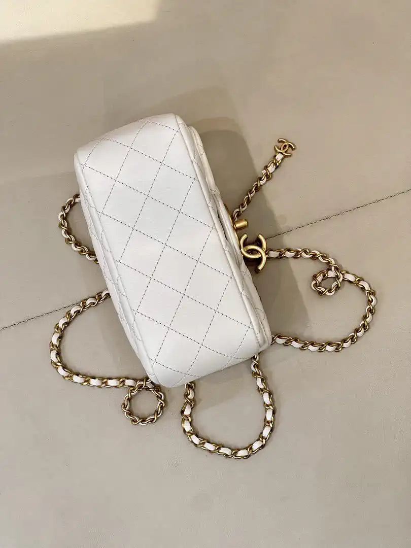 Chanel Mini Flap Shiny Lambskin & Gold-Tone Metal AS5758 White