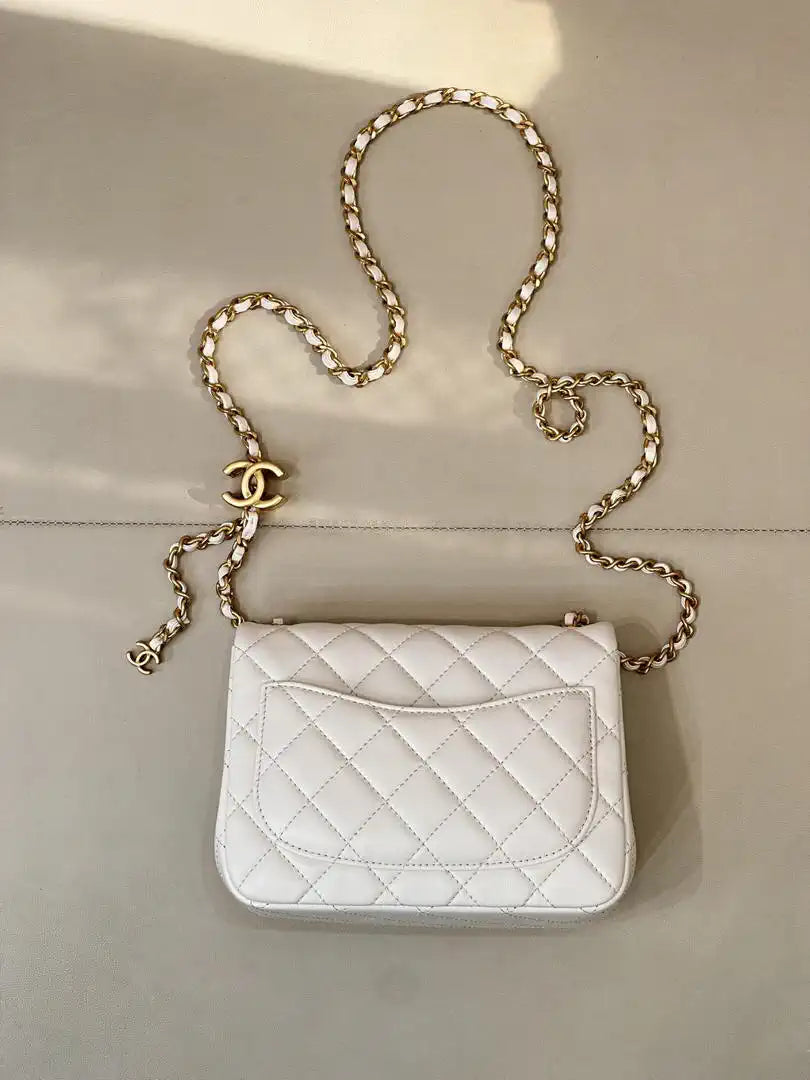 Chanel Mini Flap Shiny Lambskin & Gold-Tone Metal AS5758 White