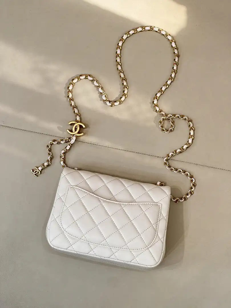 Chanel Mini Flap Shiny Lambskin & Gold-Tone Metal AS5758 White