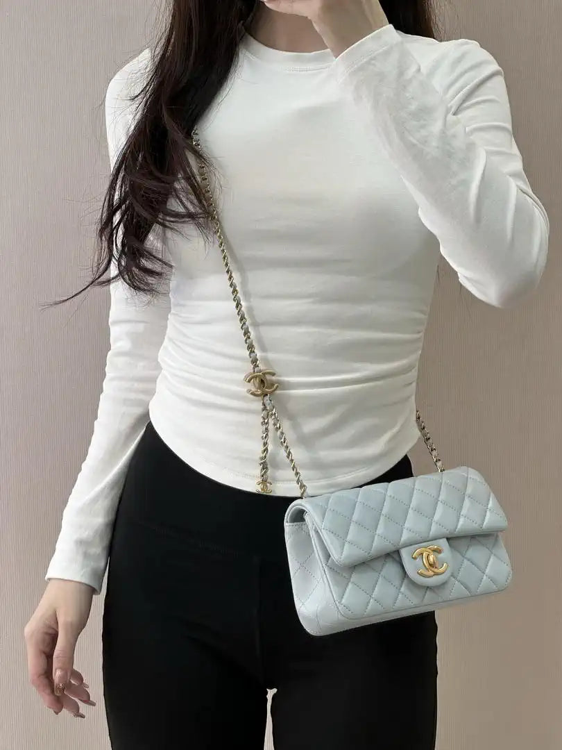 Chanel Mini Flap Shiny Lambskin & Gold-Tone Metal AS5759 Light Blue
