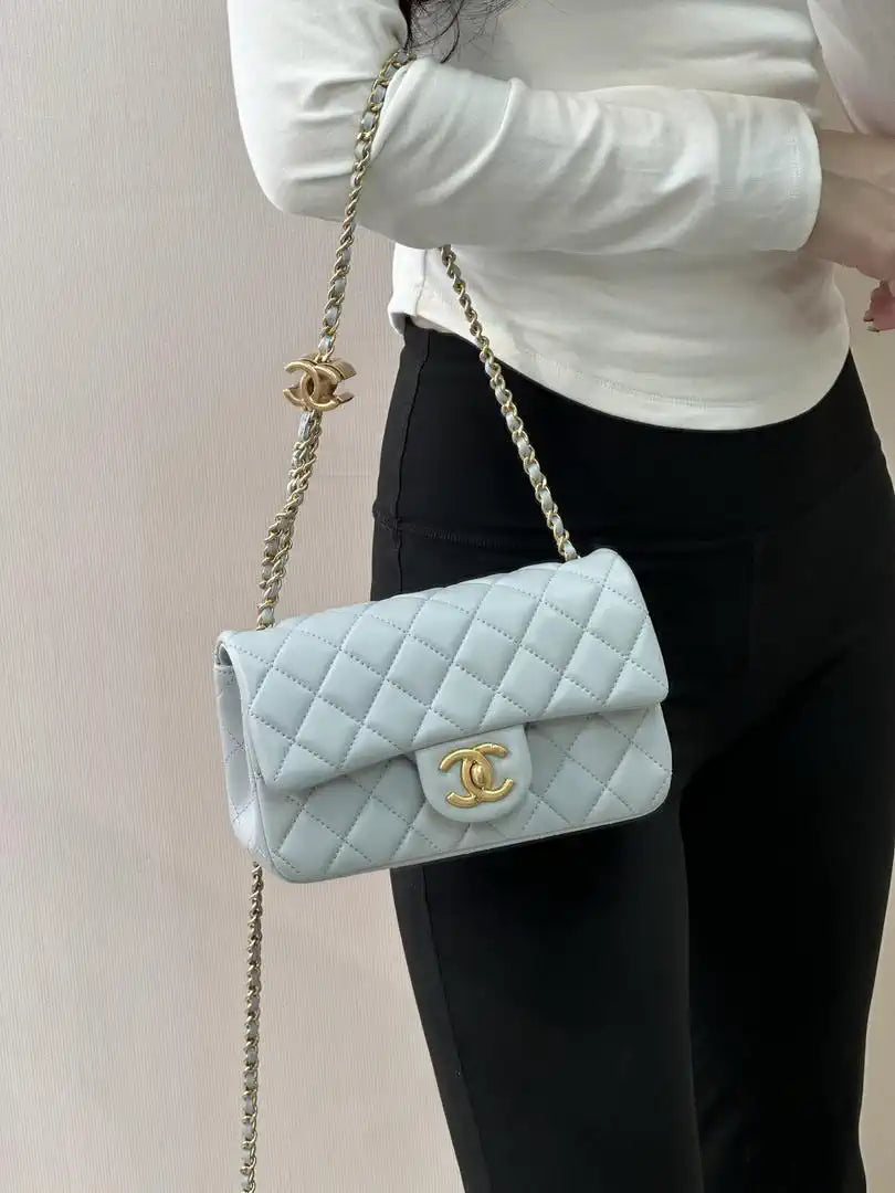 Chanel Mini Flap Shiny Lambskin & Gold-Tone Metal AS5759 Light Blue