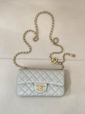 Chanel Mini Flap Shiny Lambskin & Gold-Tone Metal AS5759 Light Grey