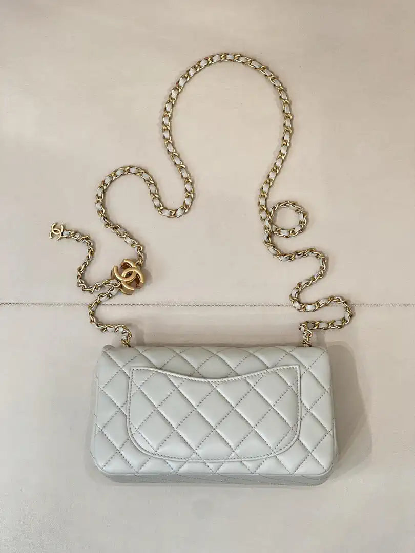 Chanel Mini Flap Shiny Lambskin & Gold-Tone Metal AS5759 Light Grey