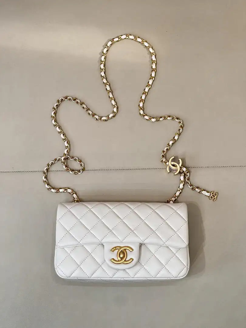 Chanel Mini Flap Shiny Lambskin & Gold-Tone Metal AS5759 White
