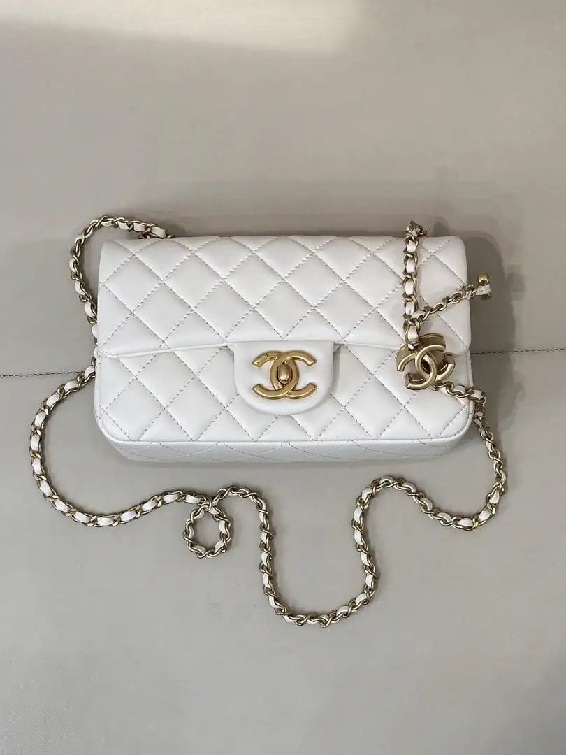 Chanel Mini Flap Shiny Lambskin & Gold-Tone Metal AS5759 White