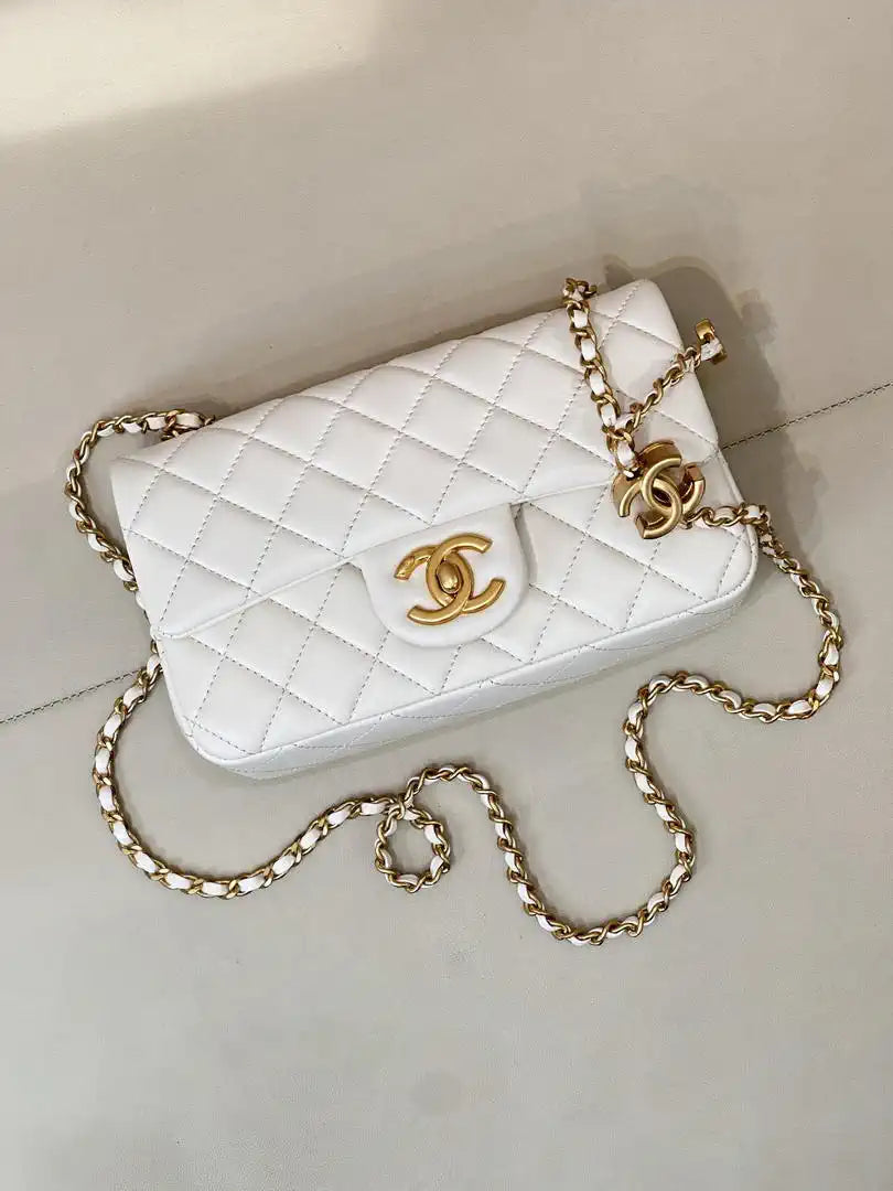 Chanel Mini Flap Shiny Lambskin & Gold-Tone Metal AS5759 White
