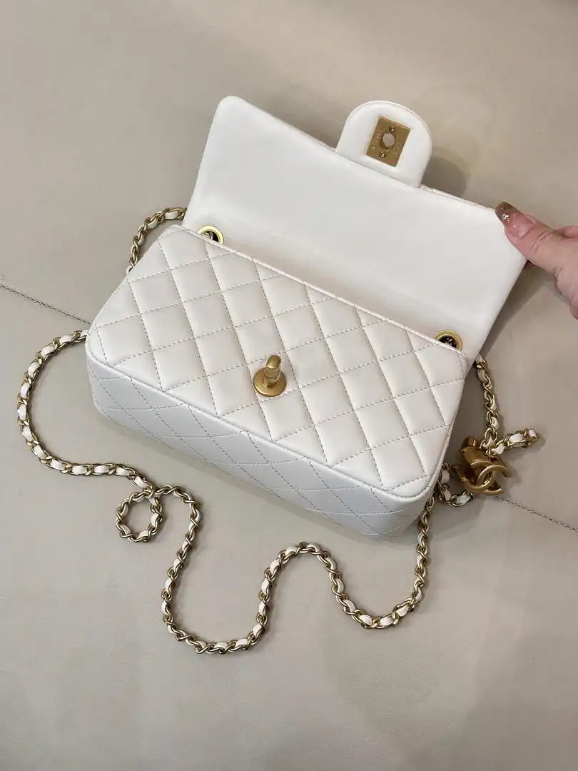 Chanel Mini Flap Shiny Lambskin & Gold-Tone Metal AS5759 White