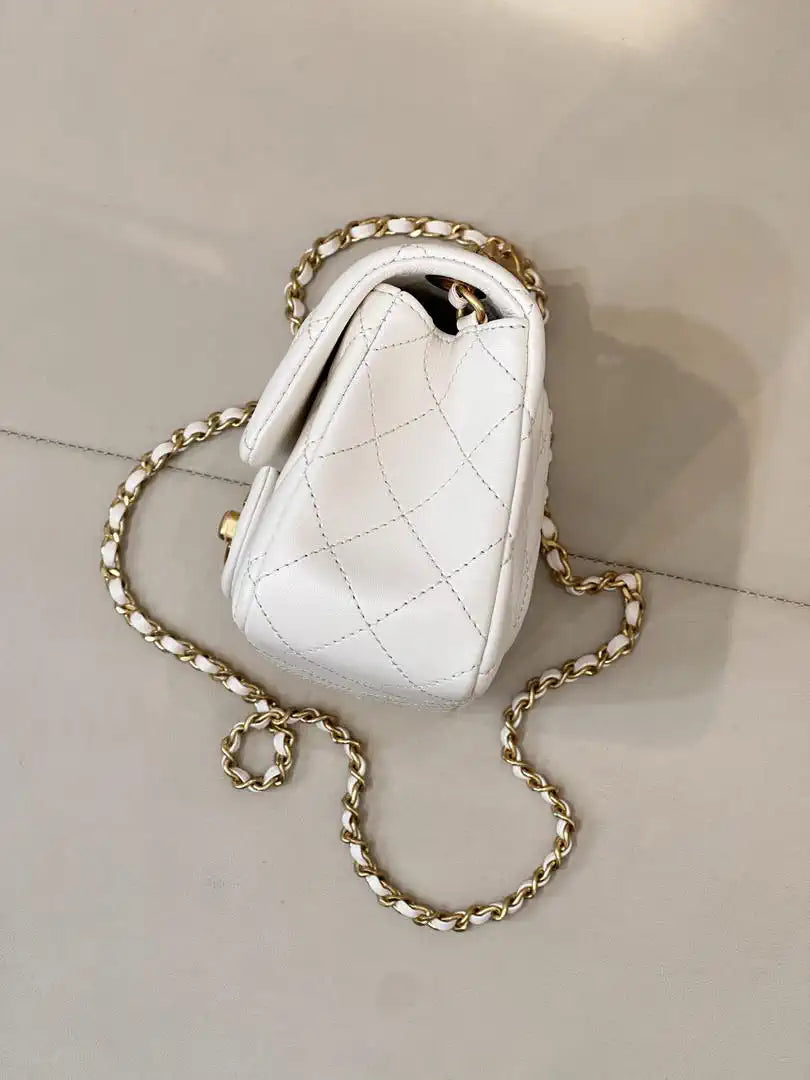 Chanel Mini Flap Shiny Lambskin & Gold-Tone Metal AS5759 White