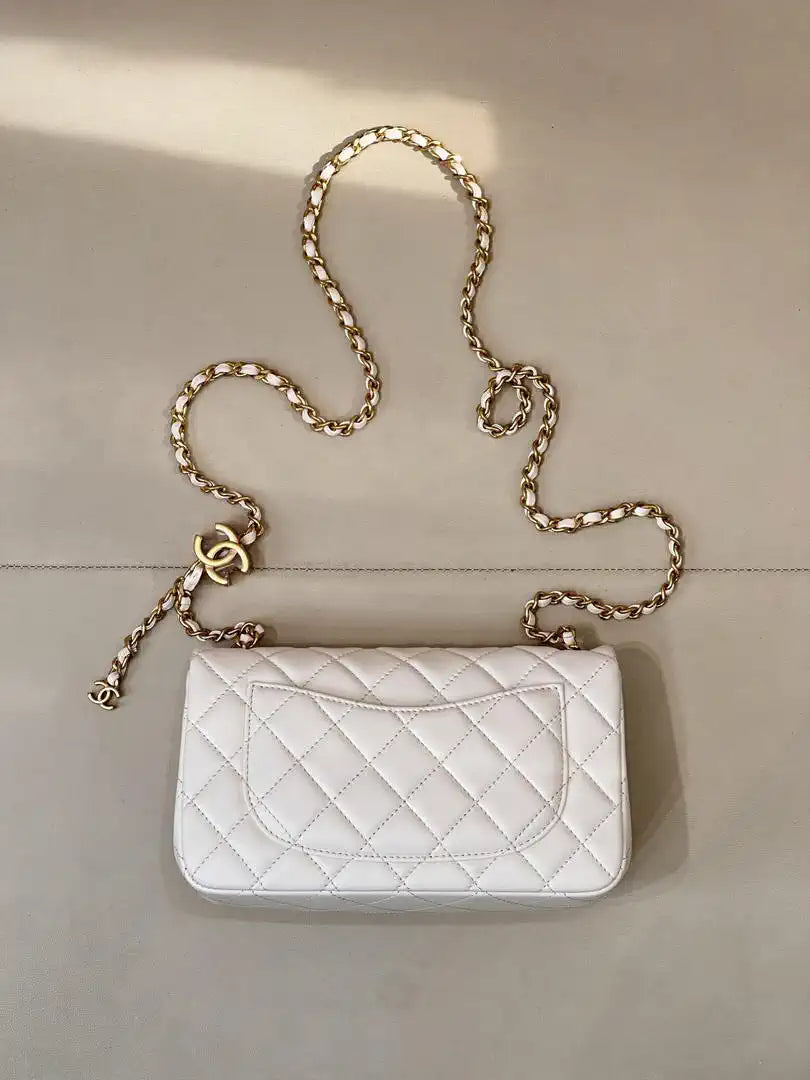Chanel Mini Flap Shiny Lambskin & Gold-Tone Metal AS5759 White