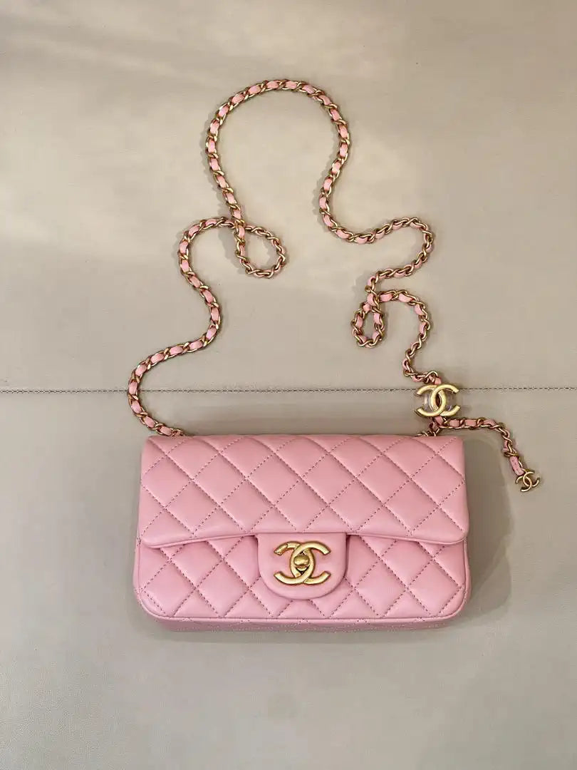 Chanel Mini Flap Shiny Lambskin & Gold-Tone Metal AS5759 Pink