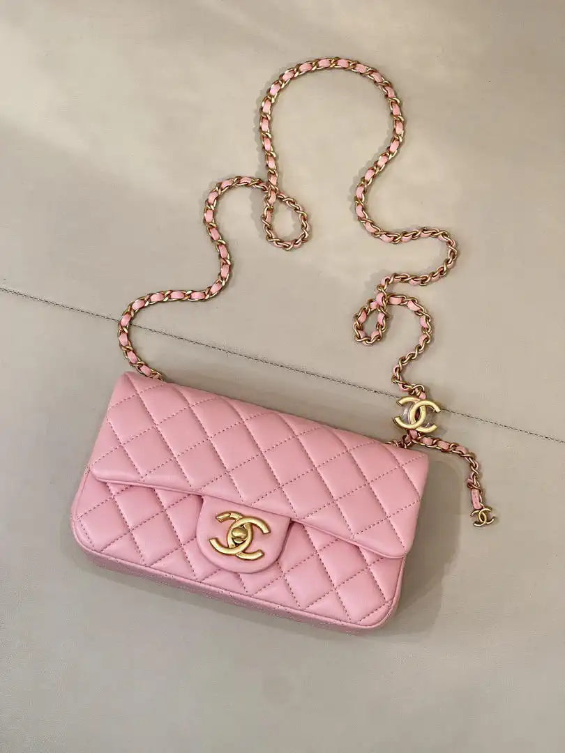 Chanel Mini Flap Shiny Lambskin & Gold-Tone Metal AS5759 Pink