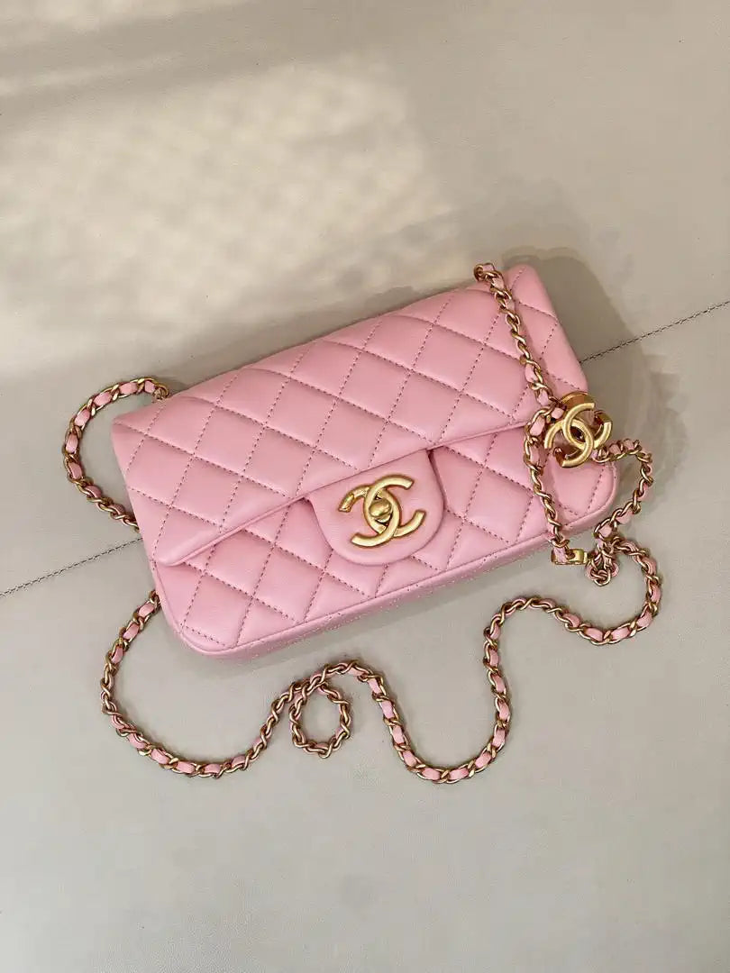 Chanel Mini Flap Shiny Lambskin & Gold-Tone Metal AS5759 Pink