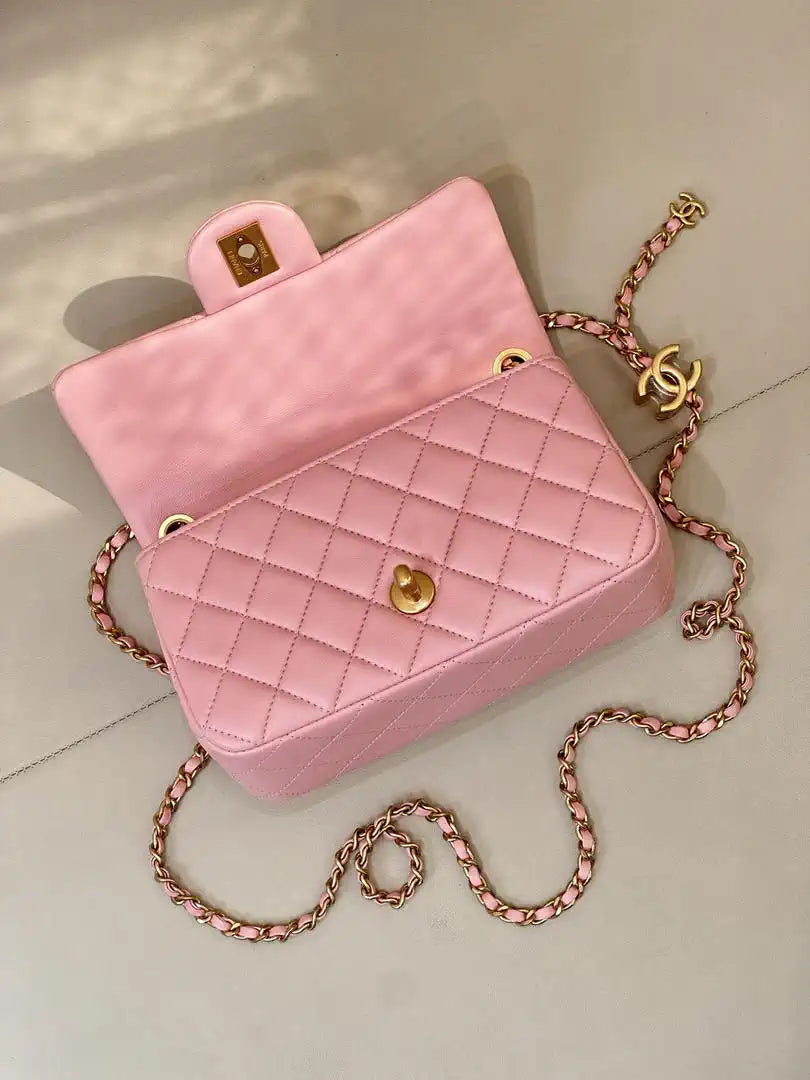 Chanel Mini Flap Shiny Lambskin & Gold-Tone Metal AS5759 Pink