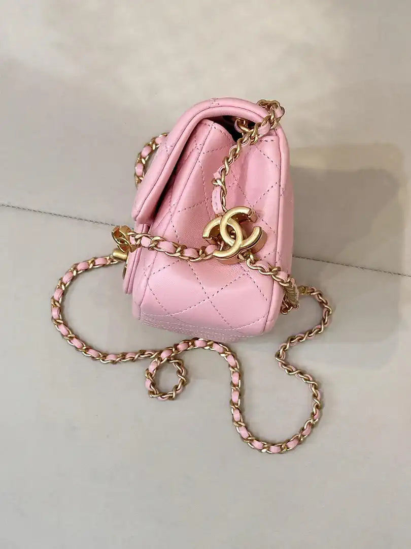 Chanel Mini Flap Shiny Lambskin & Gold-Tone Metal AS5759 Pink