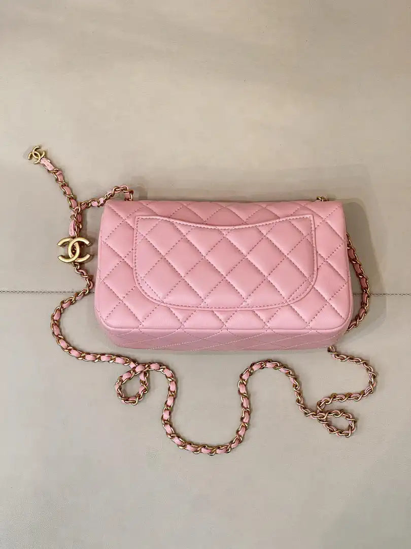 Chanel Mini Flap Shiny Lambskin & Gold-Tone Metal AS5759 Pink