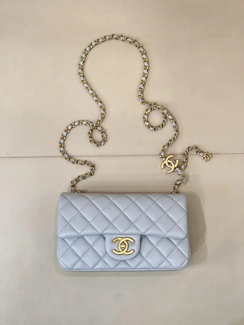 Chanel Mini Flap Shiny Lambskin & Gold-Tone Metal AS5759 Light Blue