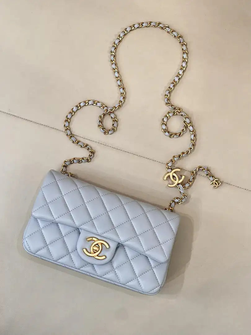 Chanel Mini Flap Shiny Lambskin & Gold-Tone Metal AS5759 Light Blue