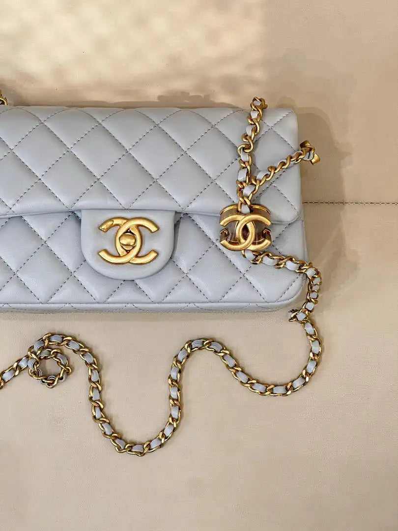 Chanel Mini Flap Shiny Lambskin & Gold-Tone Metal AS5759 Light Blue