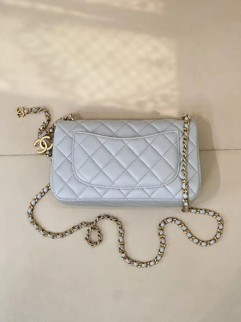 Chanel Mini Flap Shiny Lambskin & Gold-Tone Metal AS5759 Light Blue
