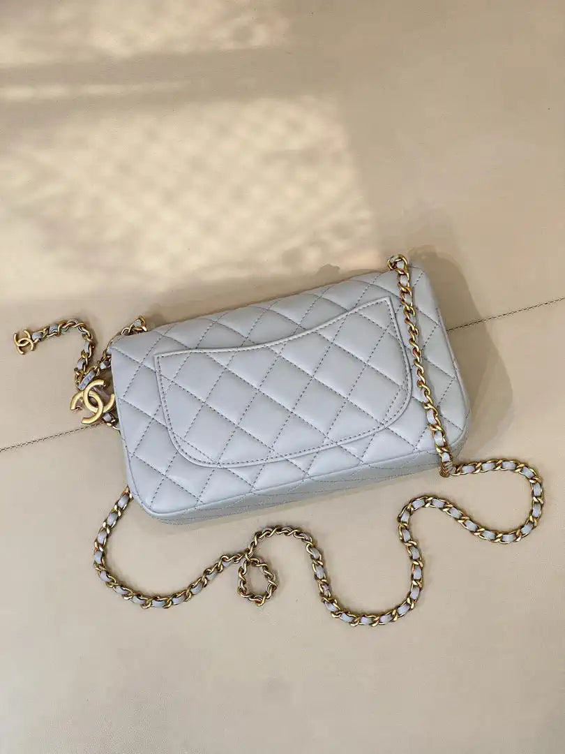 Chanel Mini Flap Shiny Lambskin & Gold-Tone Metal AS5759 Light Blue