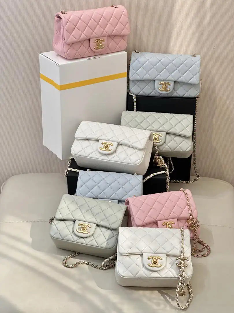 Chanel Mini Flap Shiny Lambskin & Gold-Tone Metal AS5758 Light Grey