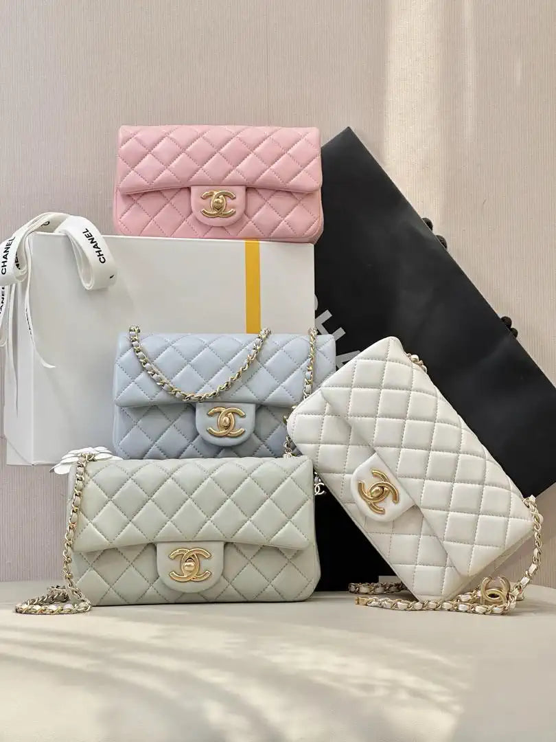 Chanel Mini Flap Shiny Lambskin & Gold-Tone Metal AS5759 Light Grey