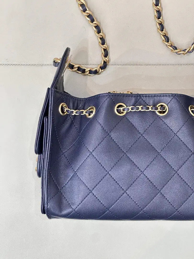Chanel Mini Hobo Calfskin & Gold-Tone Metal AS5631 Navy Blue