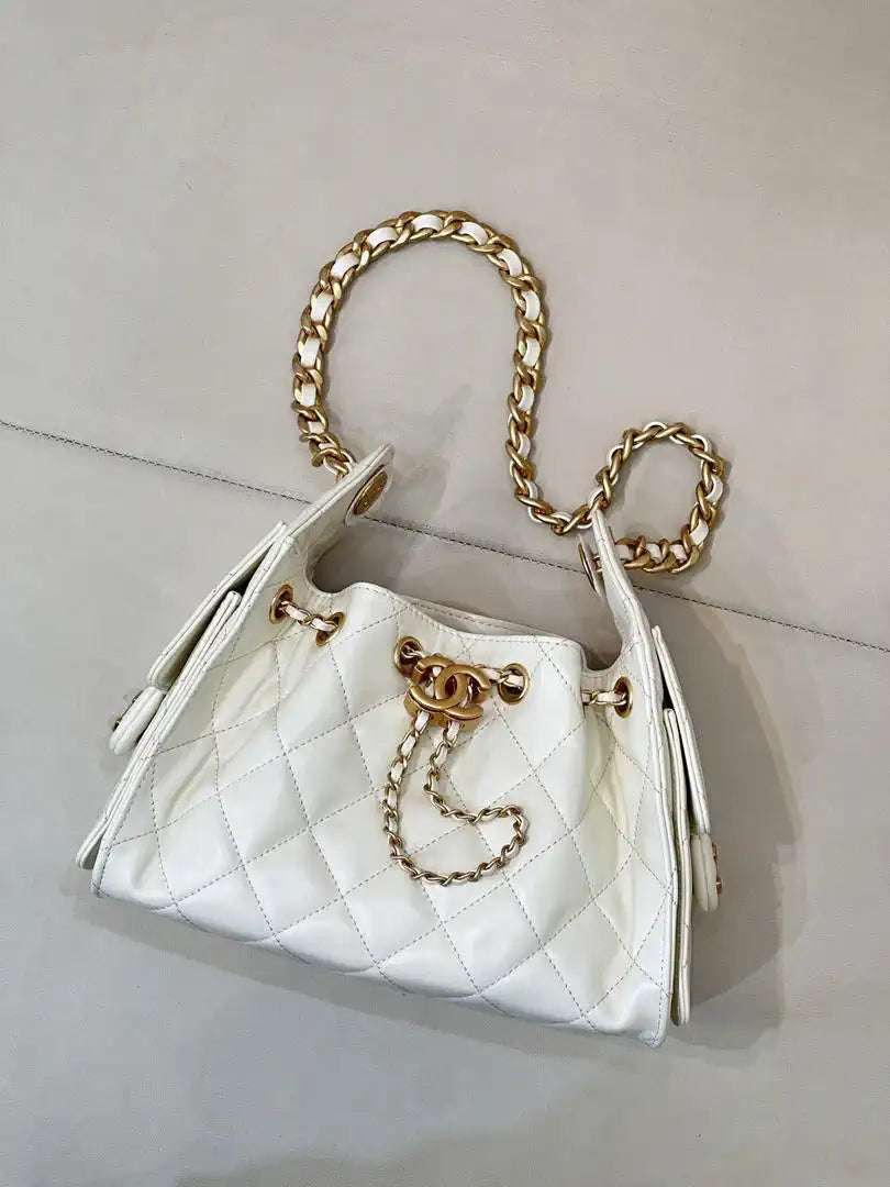 Chanel Mini Hobo Lambskin & Gold-Tone Metal AS5631 White