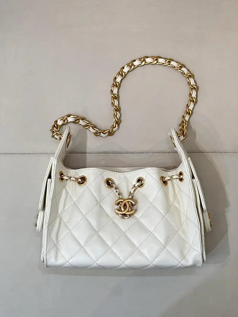 Chanel Mini Hobo Lambskin & Gold-Tone Metal AS5631 White