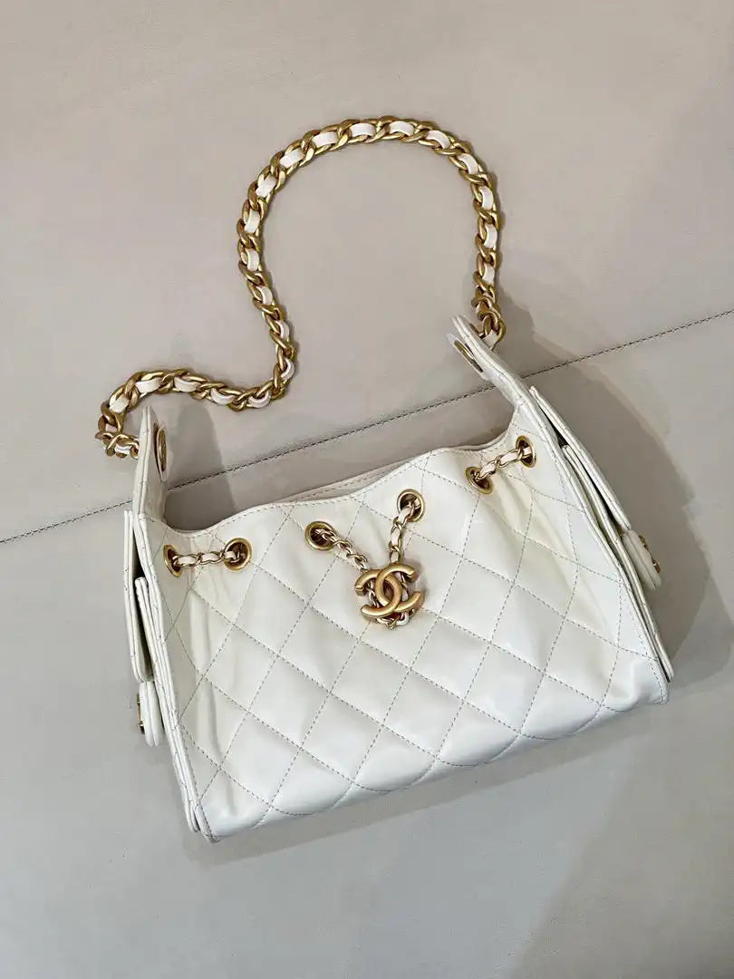 Chanel Mini Hobo Lambskin & Gold-Tone Metal AS5631 White