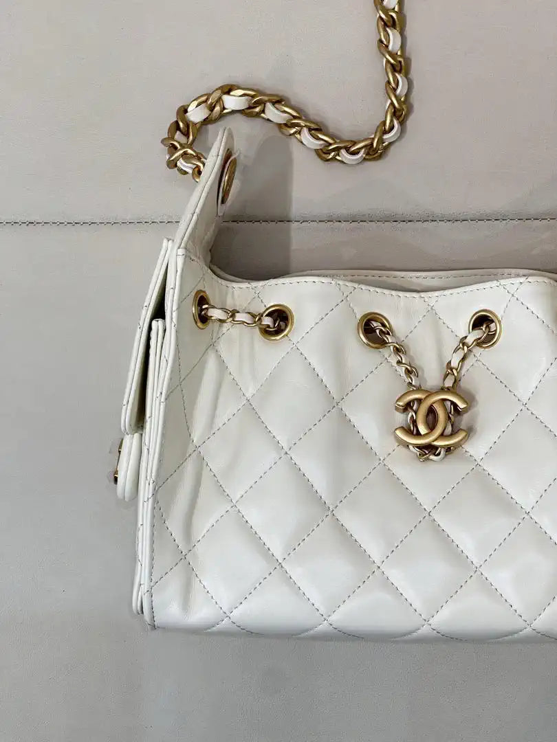 Chanel Mini Hobo Lambskin & Gold-Tone Metal AS5631 White