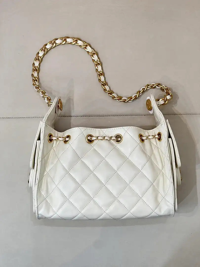 Chanel Mini Hobo Lambskin & Gold-Tone Metal AS5631 White