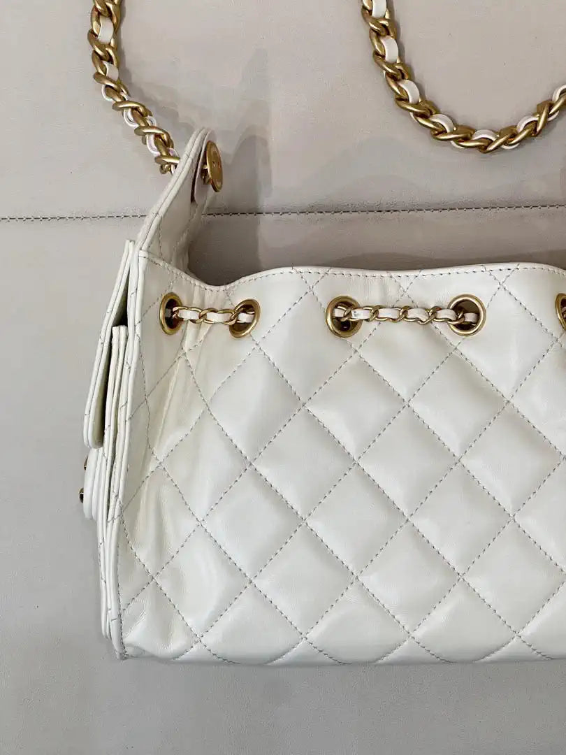 Chanel Mini Hobo Lambskin & Gold-Tone Metal AS5631 White