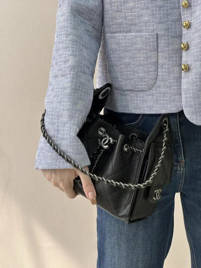 Chanel Mini Hobo Calfskin & Silver-Tone Metal AS5631 Black