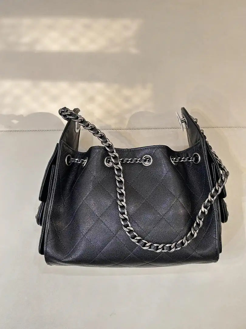 Chanel Mini Hobo Calfskin & Silver-Tone Metal AS5631 Black