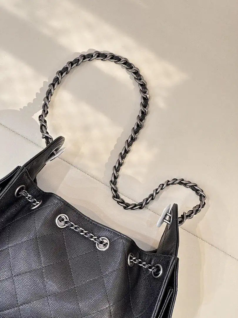 Chanel Mini Hobo Calfskin & Silver-Tone Metal AS5631 Black