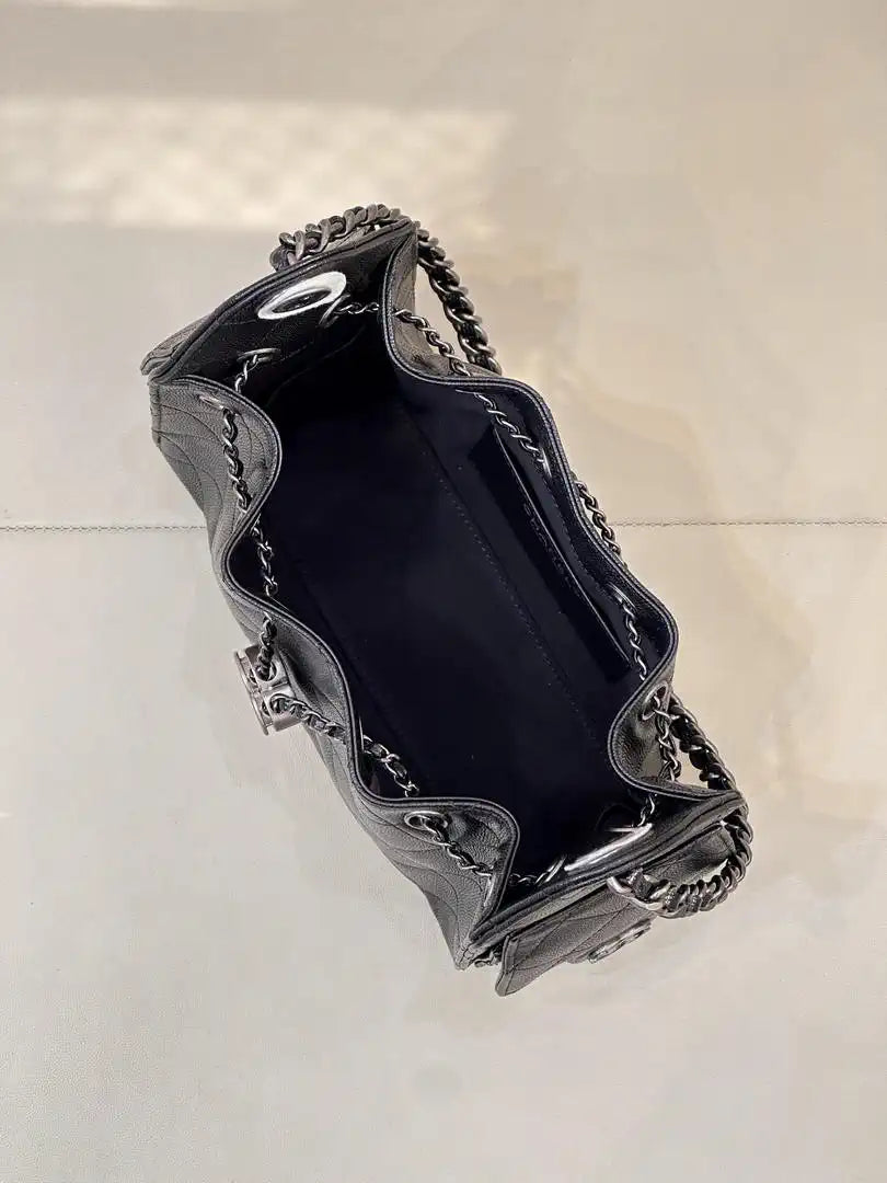 Chanel Mini Hobo Calfskin & Silver-Tone Metal AS5631 Black