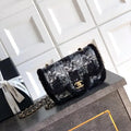 Chanel  Mini Tweed Shearling Lambskin & Gold-Tone Metal AS5685 Black & Gray
