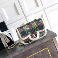 Chanel  Mini Tweed Shearling Lambskin & Gold-Tone Metal AS5685 Green Purple