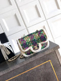 Chanel  Mini Tweed Shearling Lambskin & Gold-Tone Metal AS5685 Green Purple