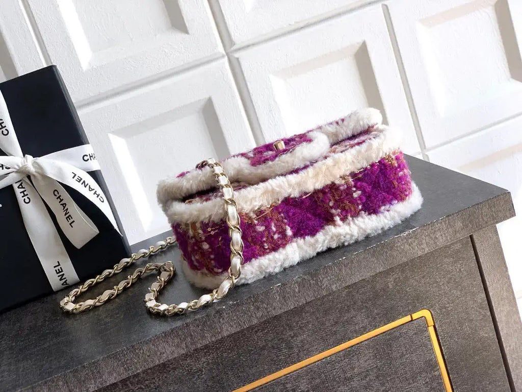 Chanel  Mini Tweed Shearling Lambskin & Gold-Tone Metal AS5685 Fuschia Pink