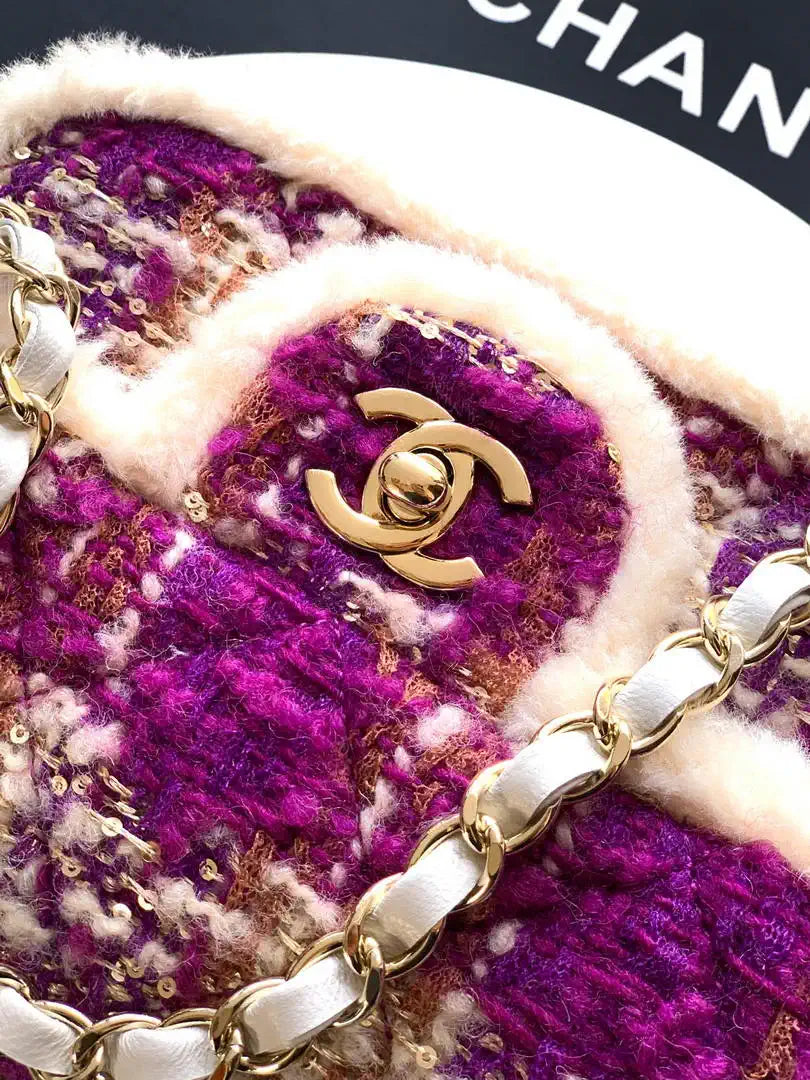 Chanel  Mini Tweed Shearling Lambskin & Gold-Tone Metal AS5685 Fuschia Pink