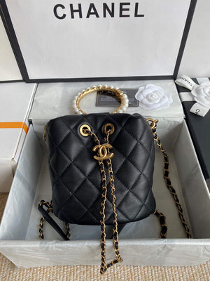 Chanel Pearl Bracelet Bucket Bag Lambskin AS2608 Black - Default Title - View 1