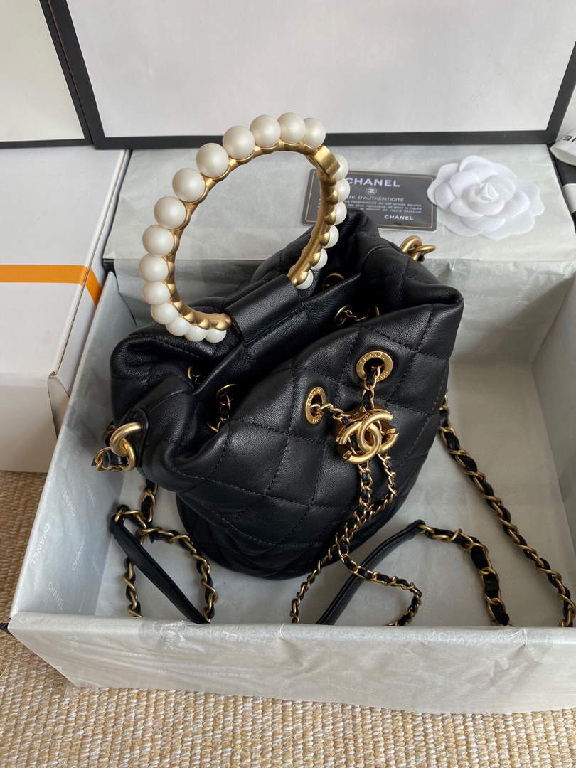 Chanel Pearl Bracelet Bucket Bag Lambskin AS2608 Black - Default Title - View 2