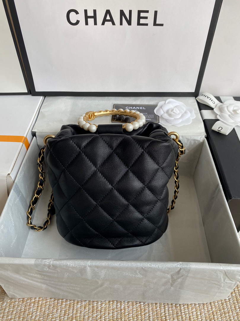 Chanel Pearl Bracelet Bucket Bag Lambskin AS2608 Black