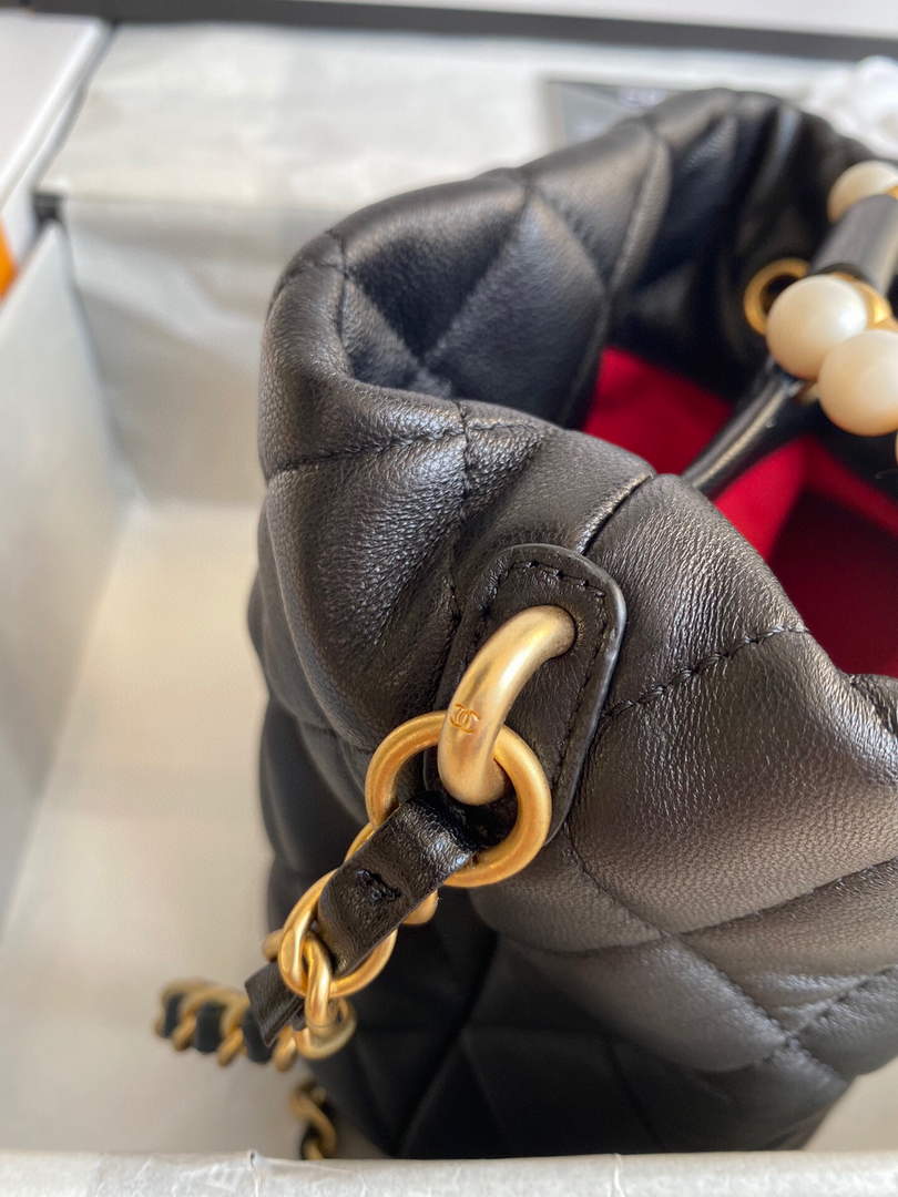 Chanel Pearl Bracelet Bucket Bag Lambskin AS2608 Black - Default Title - View 7